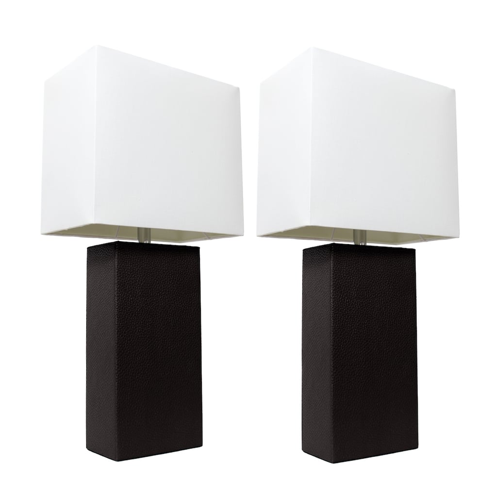 21 in. Black Finish Table Lamp with White Shade, Sturdy Table Lamp for Living Rooms and Bedrooms, Set of 2