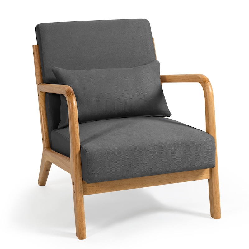 Leisure Chair with Solid Wood Armrest and Feet