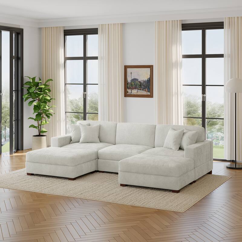 Modern Chenille Oversized Modular Sectional Sofa with 2 Ottoman