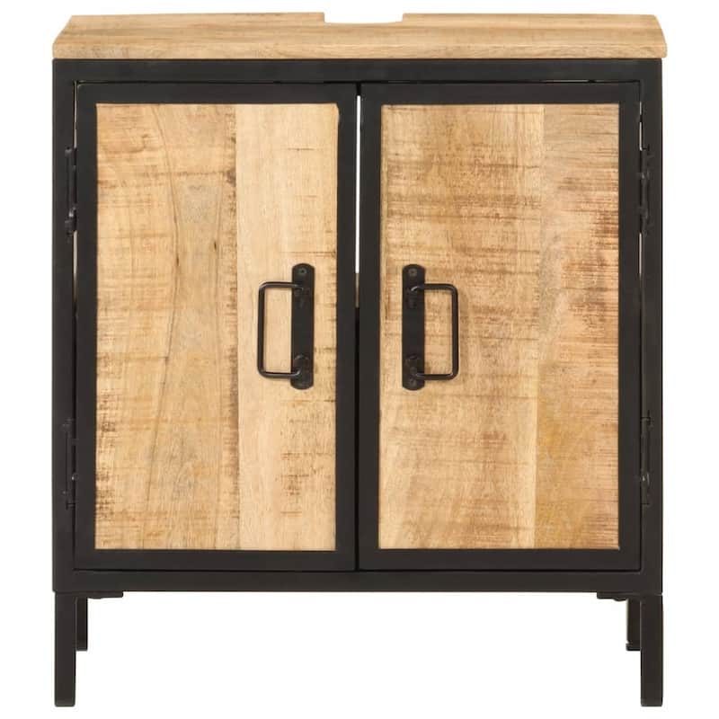 vidaXL Bathroom Sink Cabinet Natural wood Solid mango wood, Iron Medium - 13.8 x 21.7 x 23.6 in
