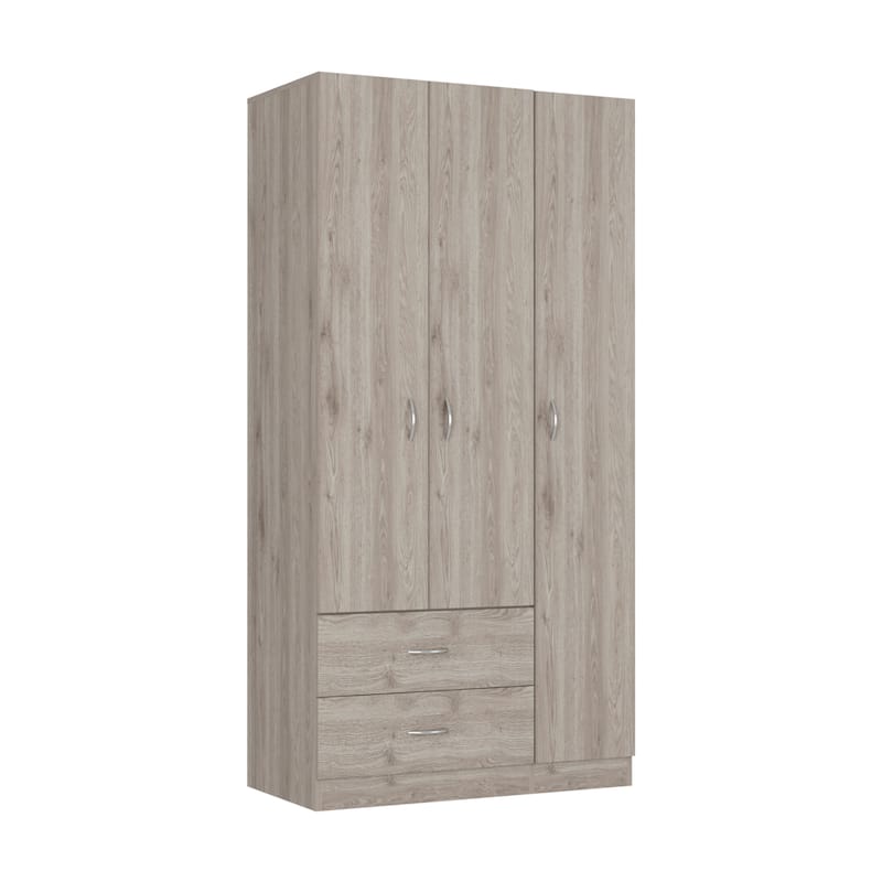 Three Door Armoire, Bedroom,Double Door Cabinet with Clothing Rod included , Light Gray