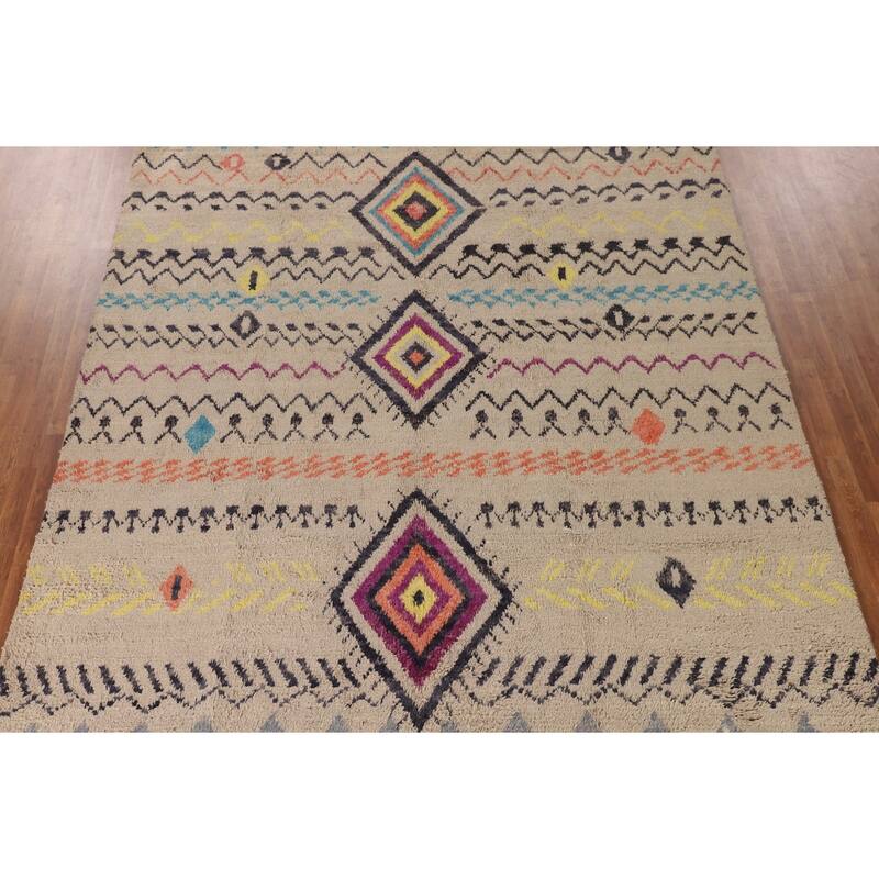 Tribal Moroccan Oriental Area Rug Handmade Wool Carpet - 9'0" x 12'4"