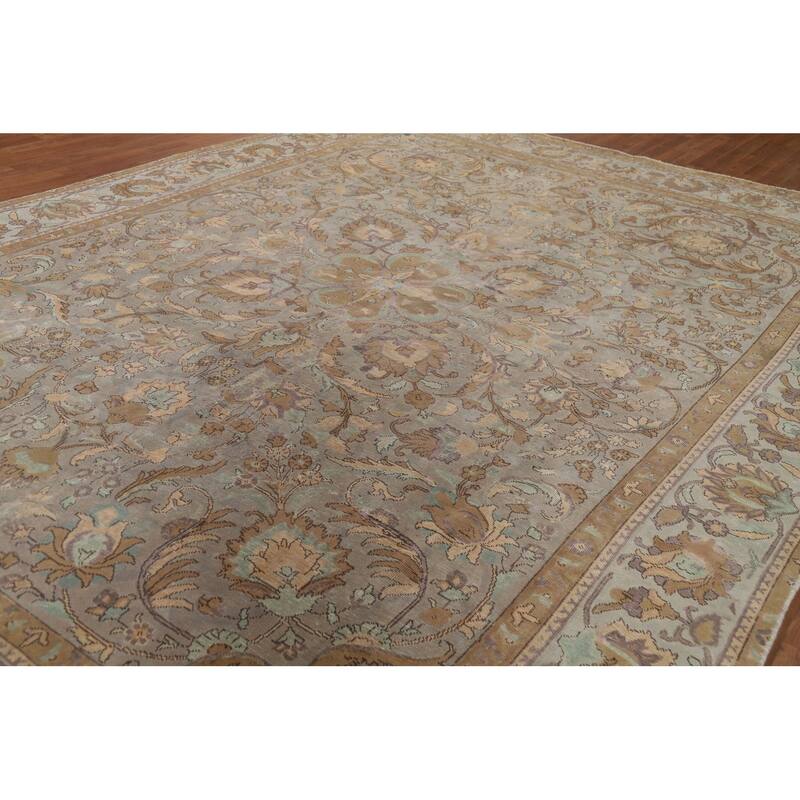 Distressed Tabriz Antique Persian Rug Hand-Knotted Wool Carpet - 9'6" x 13'2"
