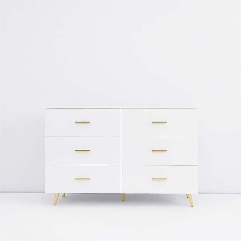 High Glossy Surface 6 Drawers Vanity with Handle and Steel Legs - N/A