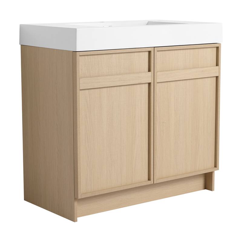 Bathroom Vanity with Resin Sink, Soft-Close Door Hinges, Adjustable Shelf, Scratch & Water-Resistant Melamine
