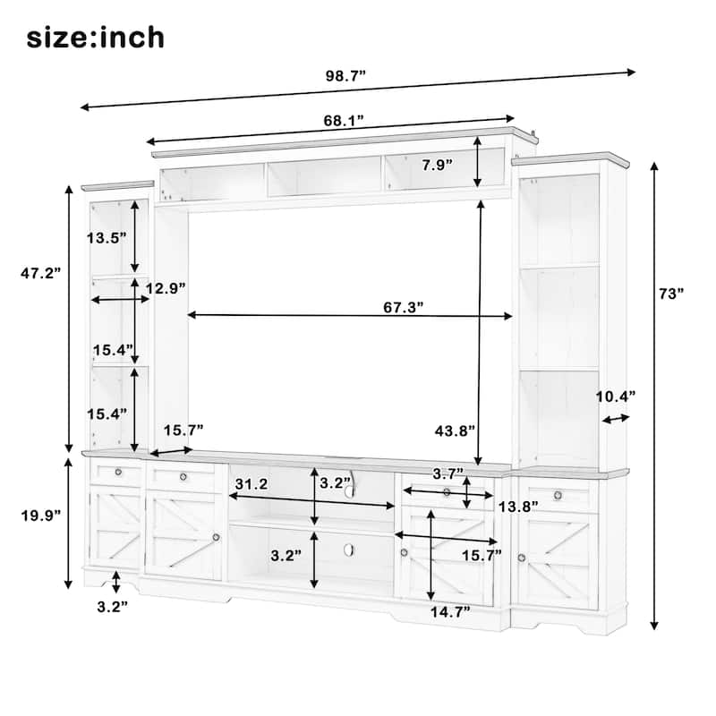 98.7" Farmhouse Wall Unit Entertainment Center with Barn Doors, TV Stand with Storage for TVs up to 75"