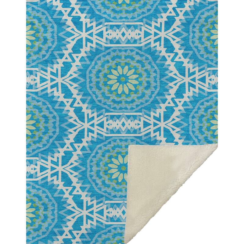 Premium Machine Washable Boho Suzani Sherpa Throw Blanket