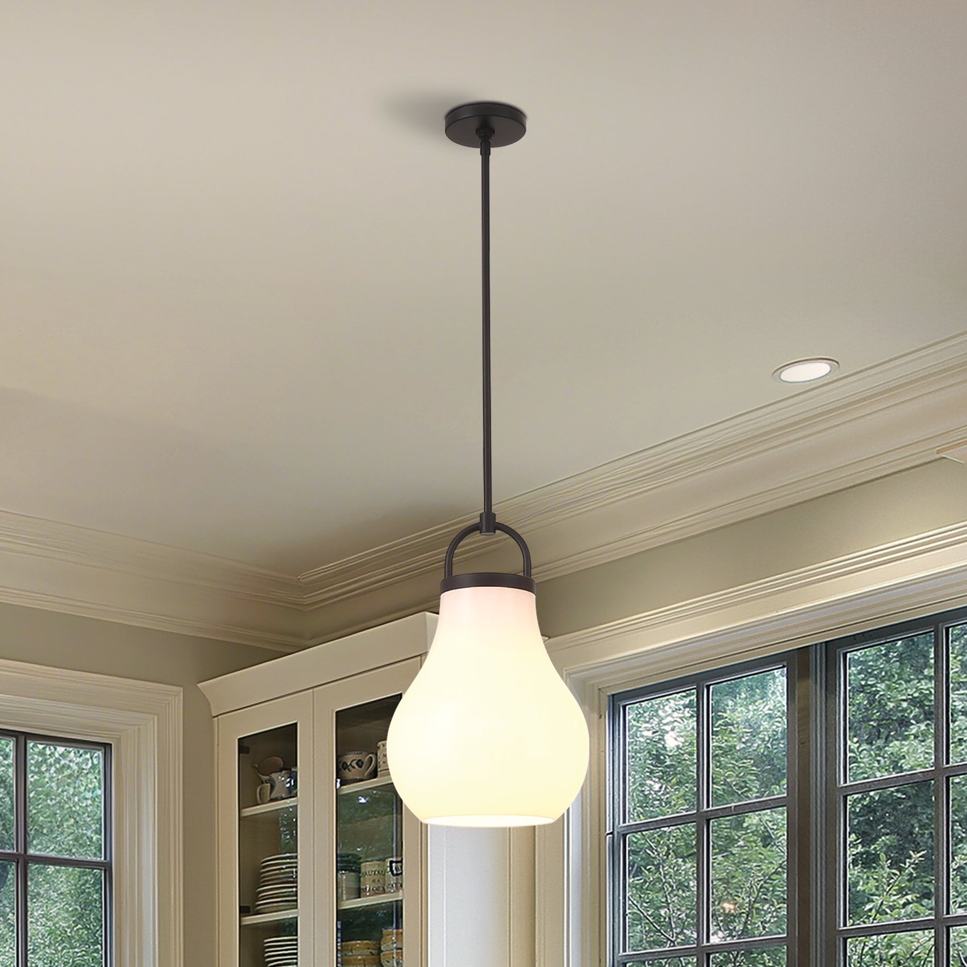 Thesis Mansfield 12-inch 1-light Matte Black Pendant Light with Opal Glass Shade