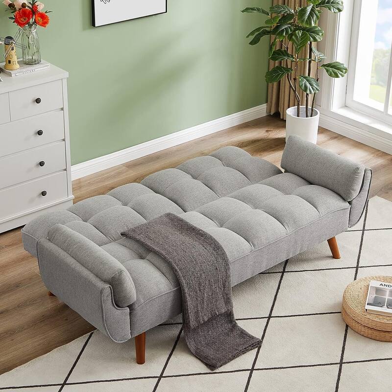 Futon bed Velvet Sofa, Adjustable Backrest Convertible Sleeper Futon Loveseat with Tapered Wood Legs for Living Room, Bedroom