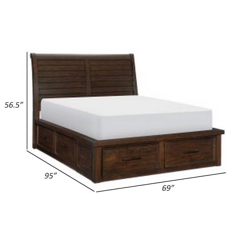 Daisy Queen Platform Bed, 6 Storage Drawers, Metal Handles, Brown Wood