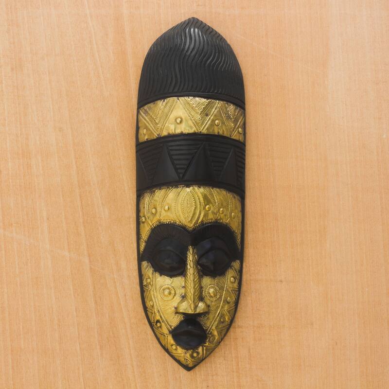 Novica Handmade Gold Face African Wood Mask