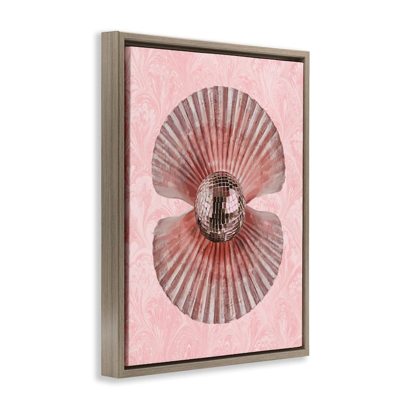 Stupell Disco Ball Clam Pearl Framed Floater Canvas Wall Art Design By Lil' Rue