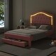 preview thumbnail 2 of 12, Full-Size Upholstered Platform Bed with Seashell Headboard, LED Lights, 2 Storage Drawers and Wood Slat Support, Pink