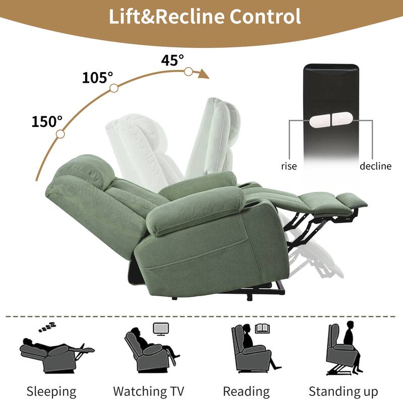 Power Lift Recliner Chair,Fabric Lift Chairs w/Extended Footrest,Theater Seating with 2 Cup Holders,Side Pockets,Remote Control