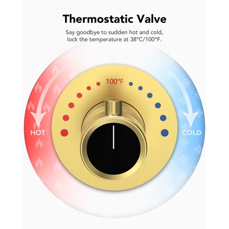 Thermostatic Shower System 12" Rain Shower Head with High Pressure Handheld Spray
