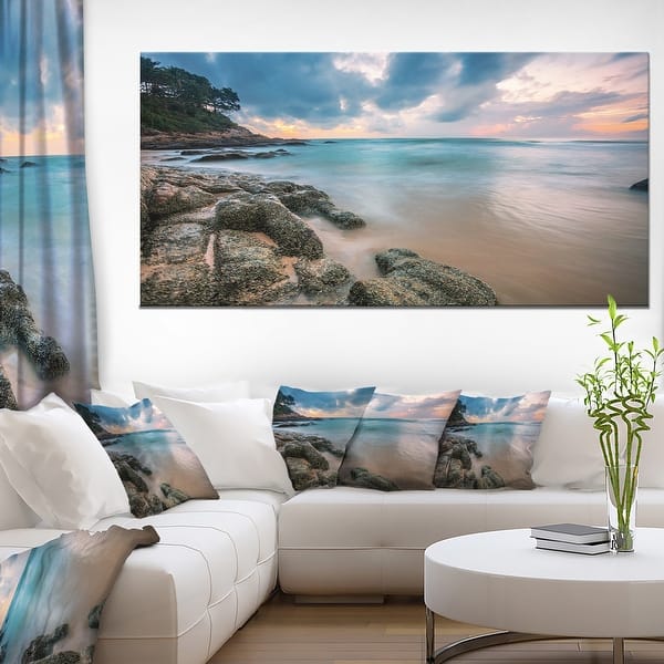 Gloomy Tropical Sunset Beach - Extra Large Seascape Art Canvas - - 12211472