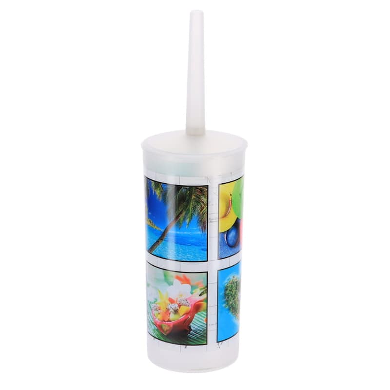 Island Toilet Brush and Holder Decorative Plastic Bath Accessory - 3.8" L x 3.8" W x 13.8" H