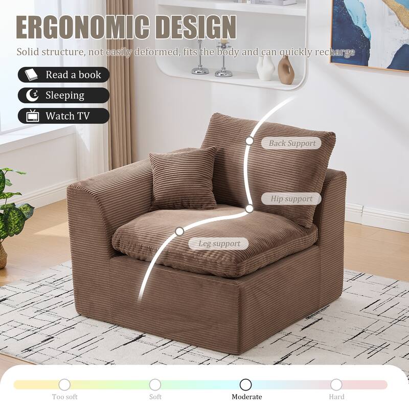 Ergonomic Corduroy Cloud Couch Modular Loveseat Sofa with Curved Armrests, High-Density Foam Support and Detachable Covers