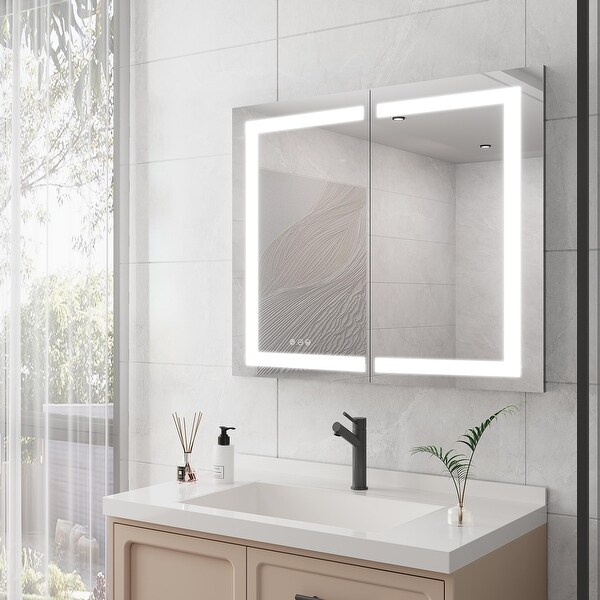 36 x 30 inch Medicine Cabinet with LED Vanity Mirror Anti Fog Recessed or Surface Mount Waterproof Dimmable Aluminum 3000K 6000K Lighted Double