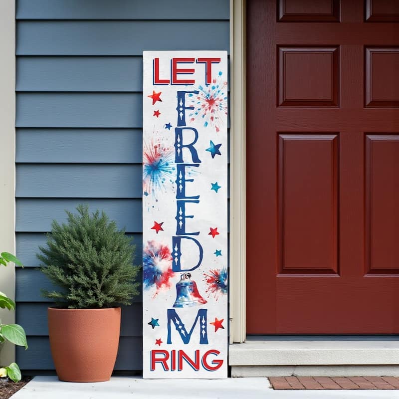 HomeRoots 36" Red White And Blue Solid Wood Let Freedom Ring Porch Sign - White/Blue/Red - Wood