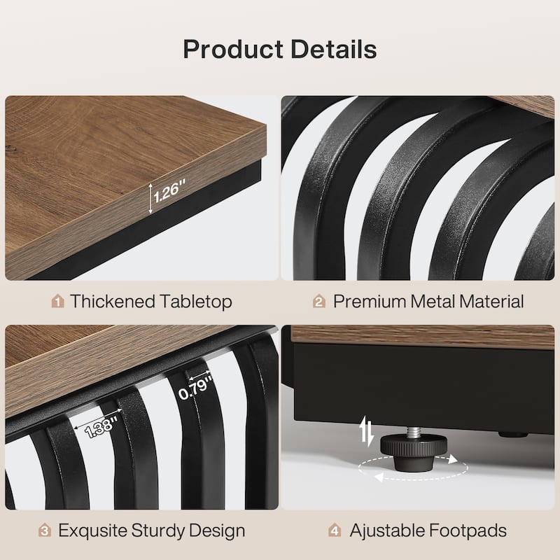 Industrial 3-Tier Metal End Table, Narrow Nightstand for Small Spaces & Living Room