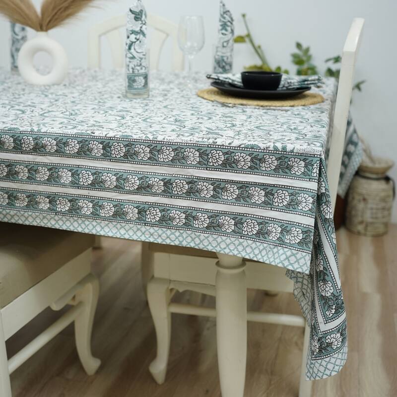 Fabdivine Handmade Block Print Cotton Table Cover Farmhouse Dining Kitchen Decor Gift