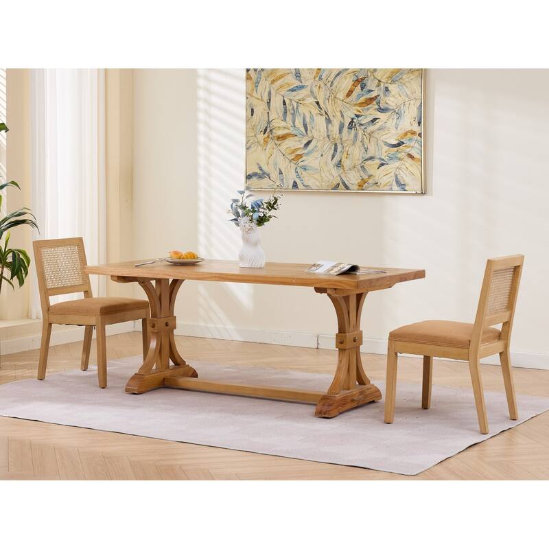 Roomfitters Upholstered Dining Chair Set of 2 with Rattan Back & Wood Legs, Modern Farmhouse Side Chair for Kitchen