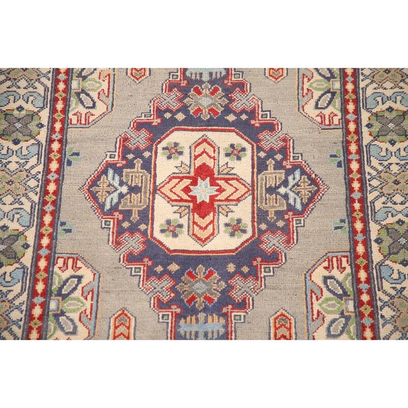 Traditional Grey Kazak Rug Handmade Wool Carpet - 3'5"x 5'0"