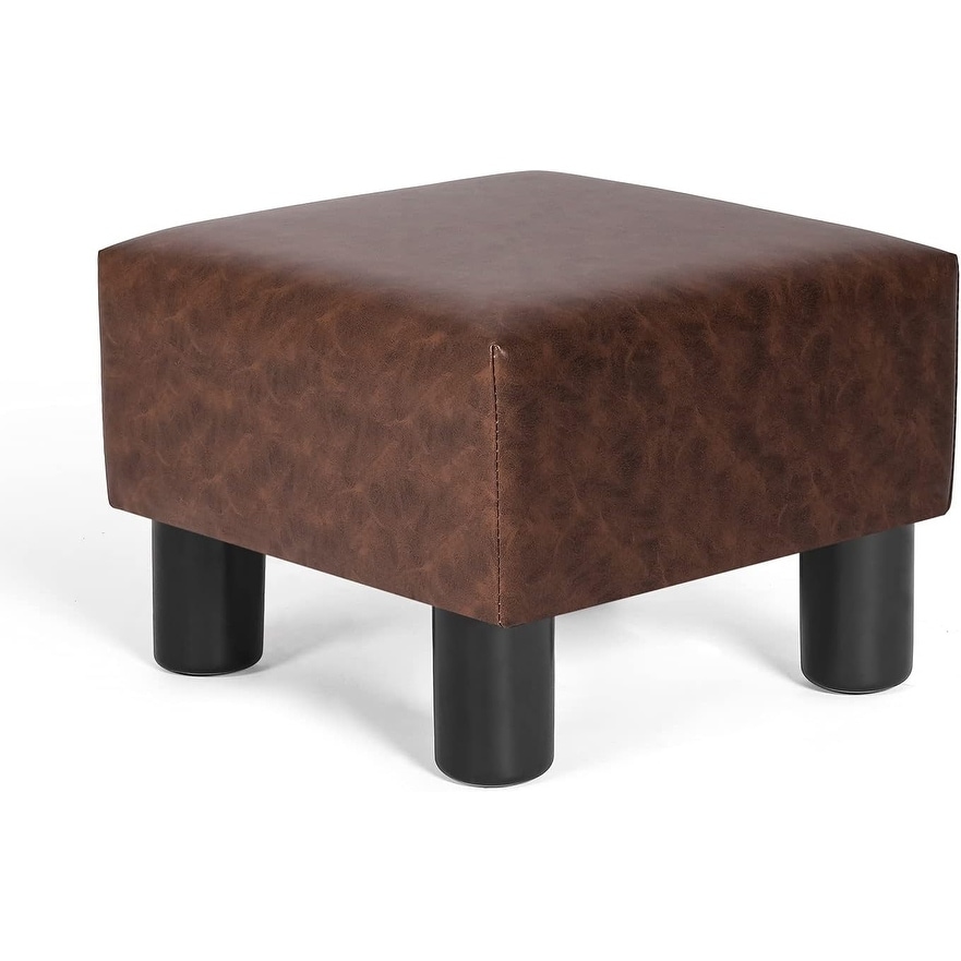 Compact Footstool with Non-Slip Legs, Faux Leather Square Design for Home, Office, Living Room, or Bedroom - Brown