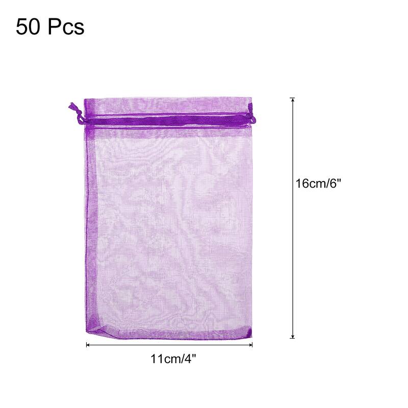 50pcs Organza Bags Drawstring Favor Pouches Sheer Mesh Bag for Gift - Purple - 4 inch x 6 inch