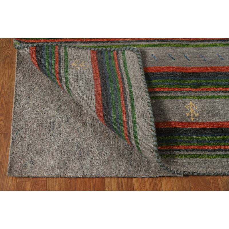 Striped Gabbeh Indian Area Rug Handmade Wool Carpet - 5'4" x 9'8"