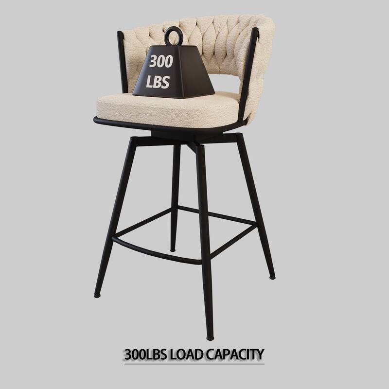 360 Swivel Suede Woven Bar Chair Set of 4, Upholstered Barstools with Metal Base