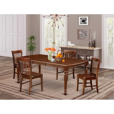 Rectangular Dining Table Set 5pc 60x78 Inch Table w/ Butterfly Leaf & 4 Kitchen Chairs