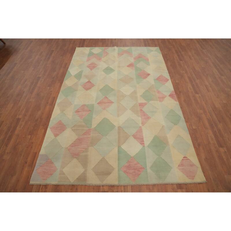Hand Woven Oriental 100% Wool Carpet Southwestern Modern Multi-Colored Kilim Area Rug - 9' 10'' X 6' 5''