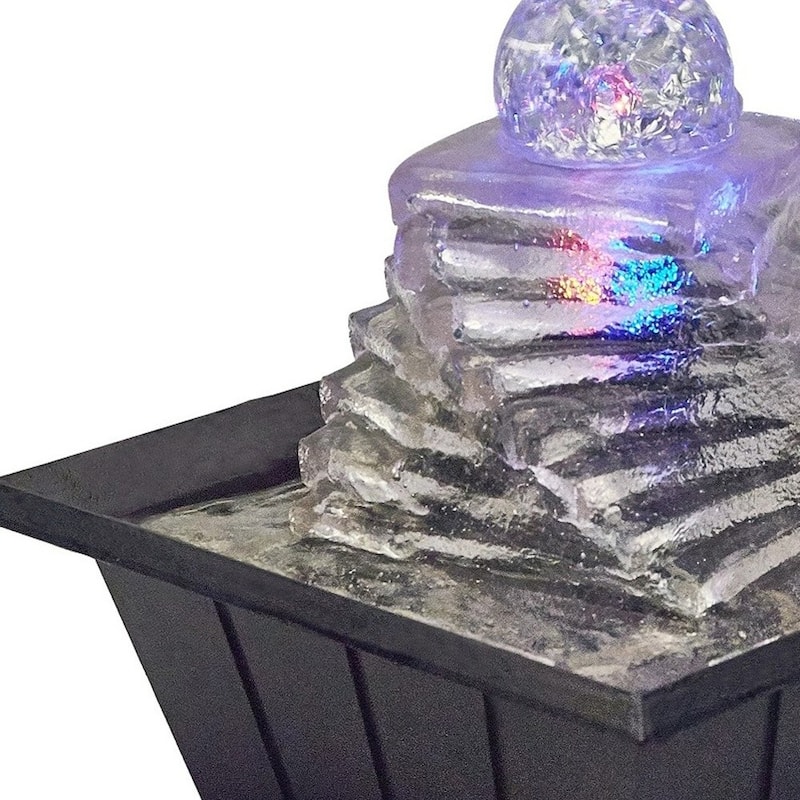 8" Clear Polyresin Ice Design Tabletop Fountain With LED - 7.75 x 7.75 x 7.75