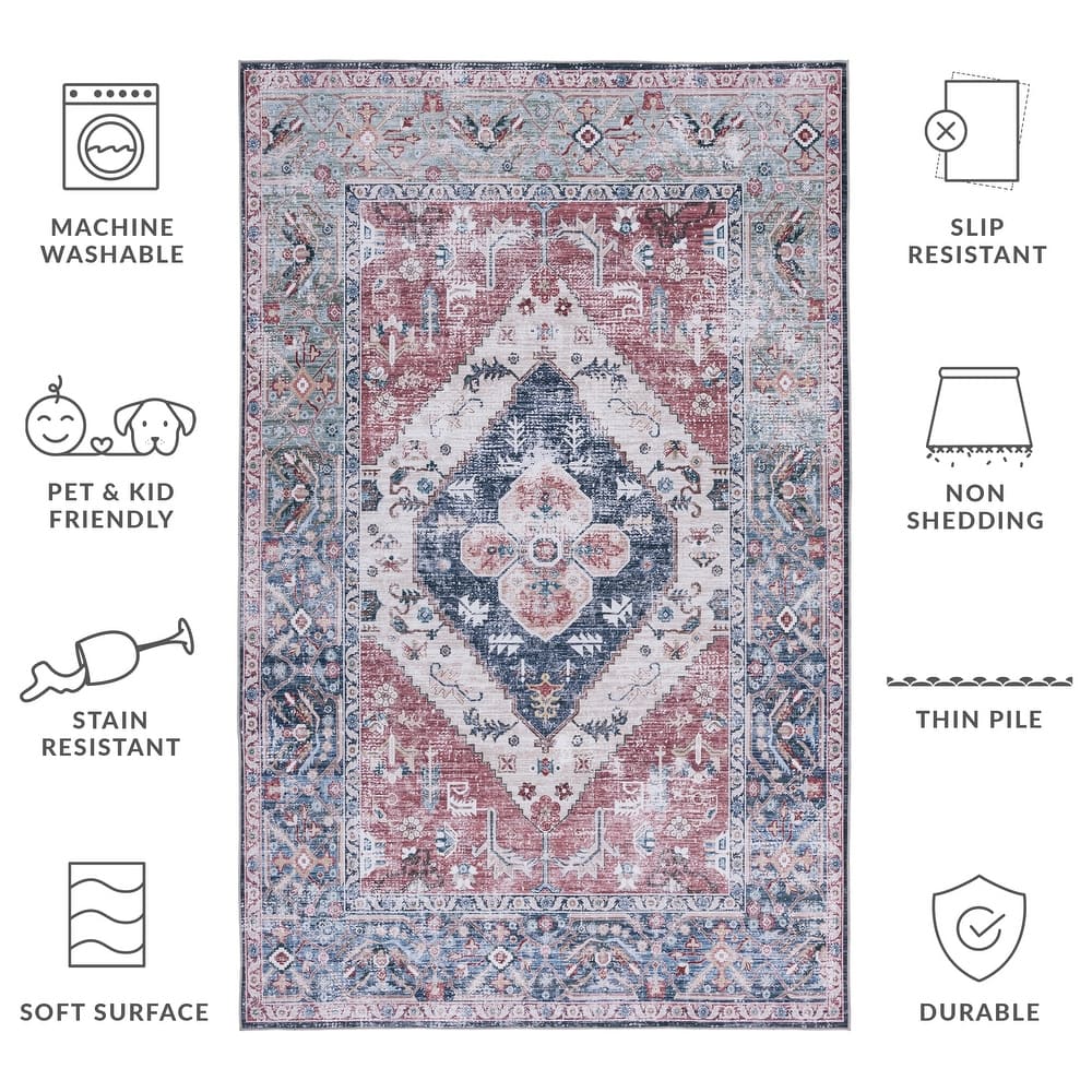 SAFAVIEH Tucson Machine Washable Slip Resistant Mettie Oriental Distressed