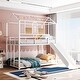 preview thumbnail 26 of 35, House-shaped Twin Over Twin Bunk Bed with MDF Shelf, Metal Bed Frame with Slide, Ladder, Roof, Windows for Kids Fun or Sleep