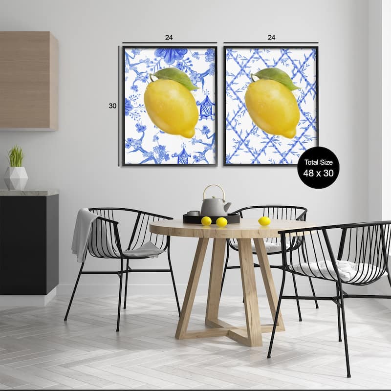 Stupell Classic Chinoiserie Lemons Framed Giclee Art Design By Matthew Piotrowicz (Set of 2)