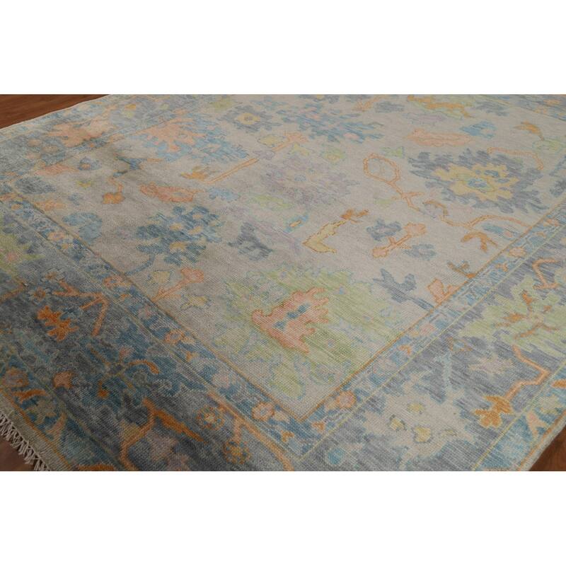 Oushak Indian Area Rug Handmade Transitional Grey Wool Carpet - 8'0"x 9'11"
