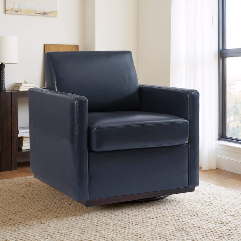 Modern Upholstered Swivel Accent Arm Chair - Navy