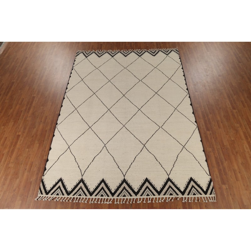 All-Over Trellis Moroccan Area Rug Handmade Wool Carpet - 8'10"x 12'2"