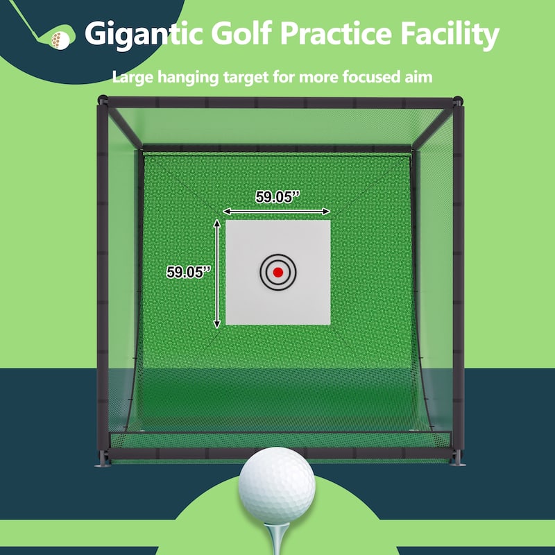 10'x10'x10' Golf Practice Cage - Metal Frame Hitting Net for Backyard or Indoor Simulator Use - 118.11"L x 118.11"W x 118.11"H