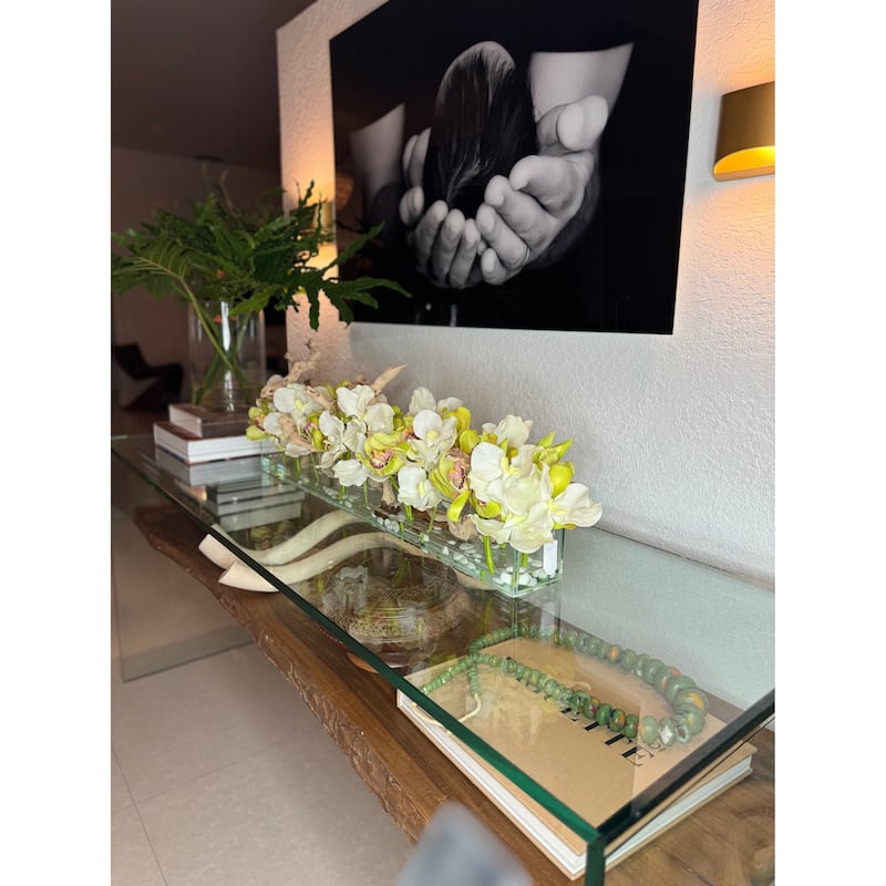 Casa Moderna with White Vandas and Green Cymbidiums - 48"L x 8"H x 8"D