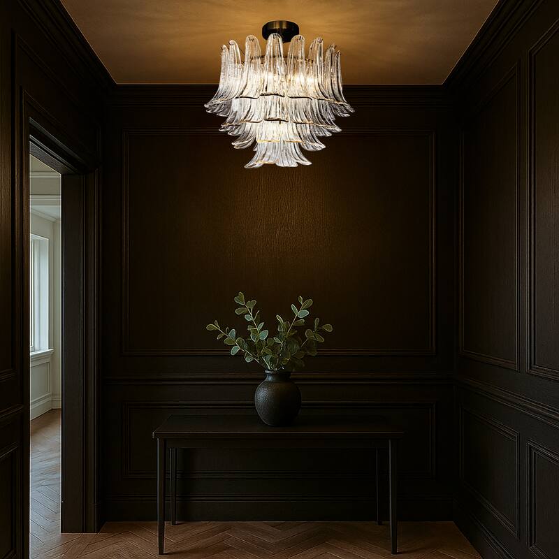 24'' Wide Vintage Mid-Century Modern Flush Mount 4-Light 4-Tier Clear Art Glass Pendant With Antique Bronze Finish - W24''