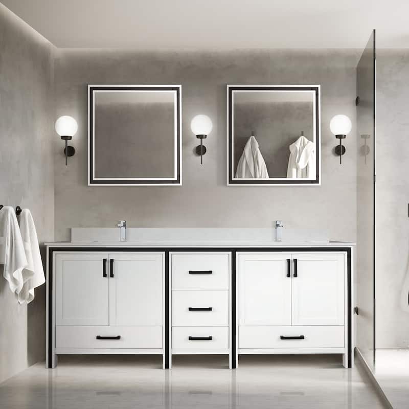 Lexora Ziva 84 inch Double Bathroom Vanity Countertop Sink With Mirror