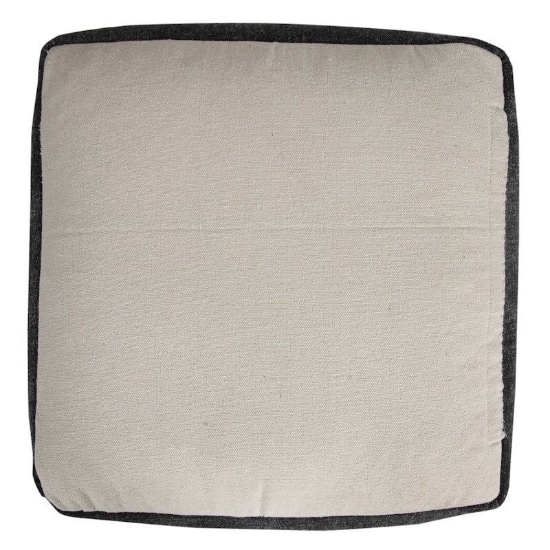 18-Inch Black Cotton Pouf Ottoman with Geometric Design for Living Room