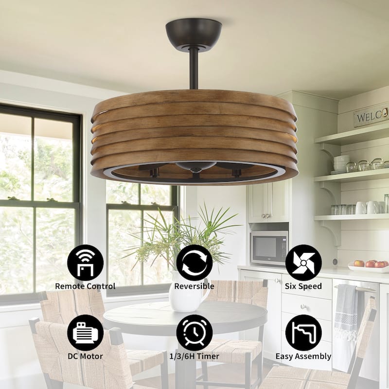 24-inch Rustic Faux Wood Caged Ceiling Fan with Remote Control