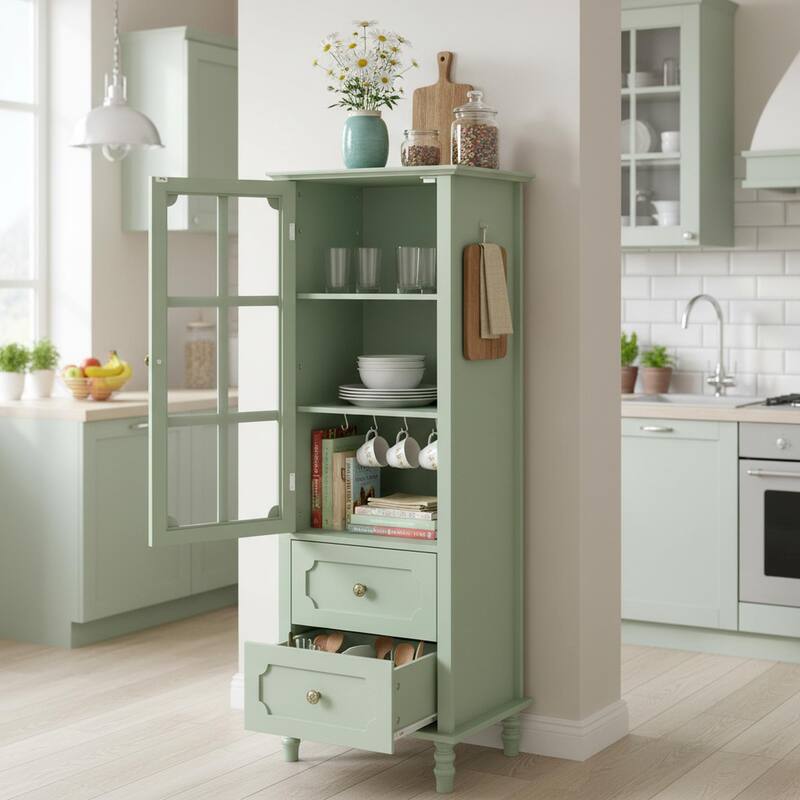 Homy Casa Minimalist Buffet Cabinet with Glass Doors & Drawer, Storage Sideboard, Kitchen Living & Dining Room Hallway Entryway