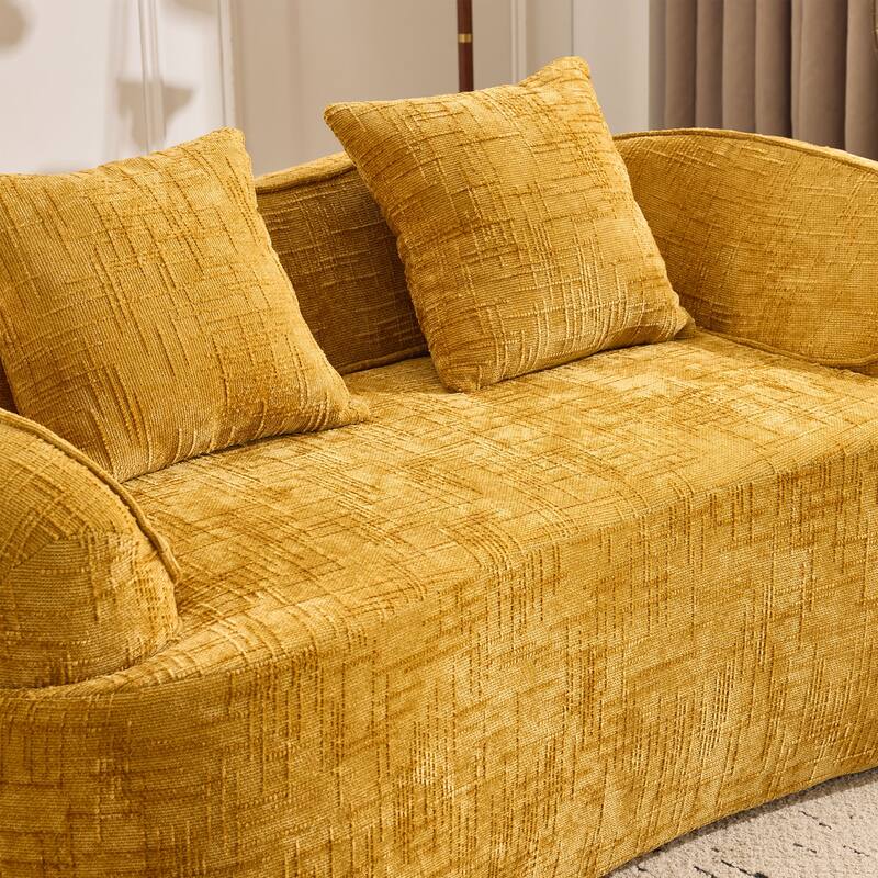 Curved 2 person compress sofa. It has armrests on both sides, comes with two pillows,is suitable for small - sized apartments