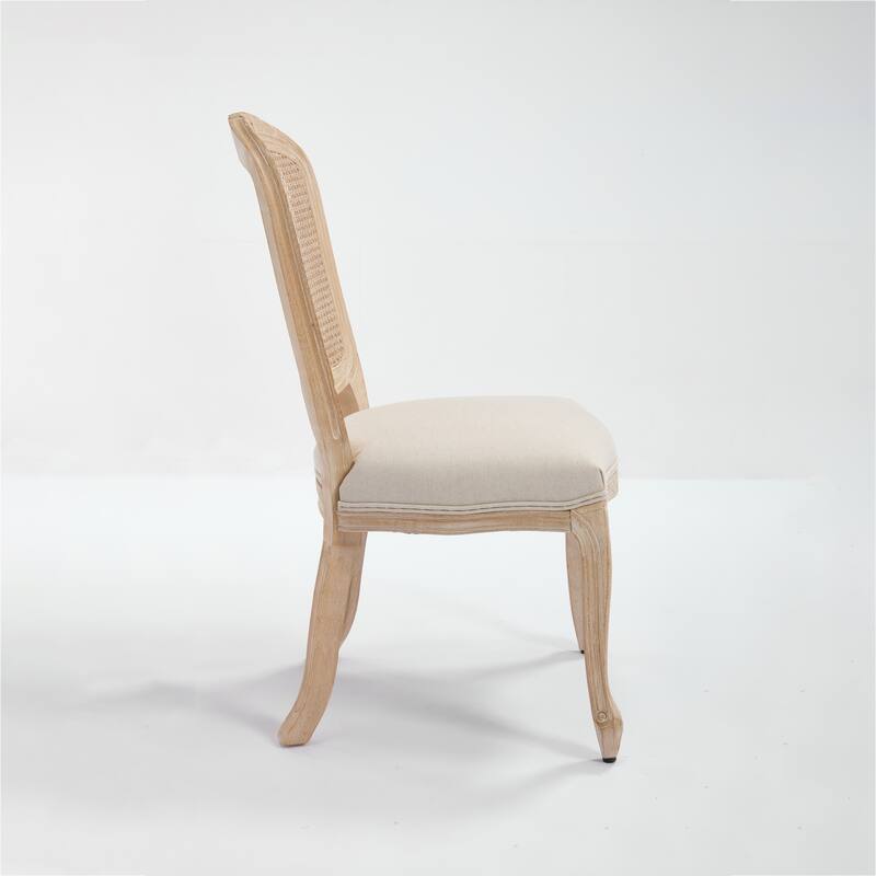 Dining Chairs Set of 2,Upholstered Chairs with Nature Rattan Fan-shaped Back,Wire Drawing And Carving Techniques,Disassemblable